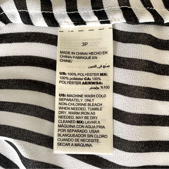 CHICO’S White Black Striped Asymmetrical Hem Button Down Tunic Shirt Size 3P - Picture 8 of 10